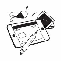 Tablet and pen with Creative Tools text isolated on white background concept as Camera movement Highlight the tablet and pen focusing on the creative aspect Scene Clean creative s pure vector
