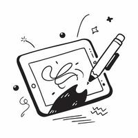 Tablet and stylus with Create Anywhere text isolated on white background concept as Camera movement Focus on the tablet and stylus emphasizing mobile creativity Scene Creative and pure vector