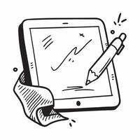 Tablet and stylus with Work From Anywhere text in a border frame with copy space concept as Camera movement Pan across the tablet and stylus focusing on the text Scene Sleek and m pure vector