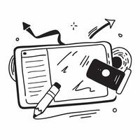 Tablet and stylus with Work From Anywhere text in a border frame with copy space concept as Camera movement Pan across the tablet and stylus focusing on the text Scene Sleek and m pure Set 2 vector