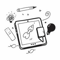 Tablet with holographic brainstorming tools and copy space isolated on white balance concept as Camera movement Focus on the tablet screen displaying glowing holographic brainstorm pure vector