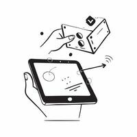 Tablet with holographic collaboration tools and copy space isolated on white balance concept as Camera movement Zoom into the tablet screen highlighting the glowing holographic col pure vector