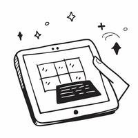 Tablet with Holographic Home Office Icon and Calendar Icon concept as A photo featuring a tablet with a glossy glowing holographic home office icon and calendar icon The objects a pure Set 2 vector