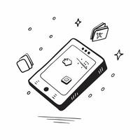 Tablet with holographic icons concept as A tablet lying flat on a surface with holographic app icons floating above surrounded by soft glowing light isolated on a clean white backd pure vector