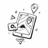 Tablet with holographic navigation icons and copy space for Sharad Purnima concept as Camera movement Pan across the tablet with glowing holographic navigation icons Scene Isolate pure vector