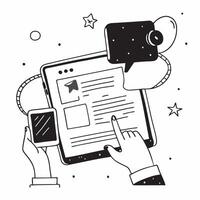 Tablet with holographic news app and Stay Informed text with copy space concept as Camera movement Pan across the tablet screen displaying a holographic news app Scene Home office pure Set 2 vector