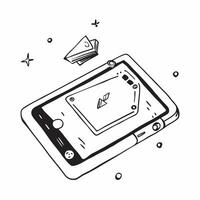 Tablet with holographic navigation controls hovering above concept as A tablet is placed flat on a white surface with holographic navigation controls hovering just above the screen pure vector