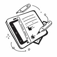 Tablet with Holographic Stylus and Notes concept as A photo showcasing a tablet with a holographic stylus and digital notes isolated on a white background with copy space on the ri pure vector