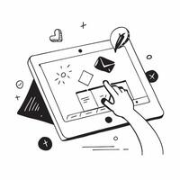 Tablet with holographic team collaboration tools and copy space isolated on white balance concept as Camera movement Focus on the tablet screen displaying glowing holographic team pure vector