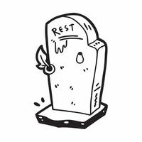 Tombstone and Crow with Rest Text concept as An isolated featuring a tombstone with a crow perched on top and the word Rest in a somber font The elements are set against a pure vector