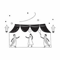Traditional Dance Under Lanterns concept as Wide shot of traditional dancers performing under a canopy of glowing lanterns during a Dussehra night celebration with a glossy sheen e pure vector