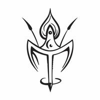 Trident and Lotus Abstract concept as Abstract of a trident crossed with a lotus flower both isolated on a white background symbolizing divine strength and purity in Hinduis pure vector