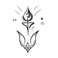 Trishul and Om Symbol concept as illustration of a trishul trident and Om symbol combined isolated on a white background representing the divine power and spirituality in Hi pure vector