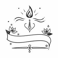 Trishul and Lotus with Diya Frame concept as Horizontal frame with a trishul on one side and a lotus flower with a diya on the other creating a serene and spiritual Dussehra themed pure vector