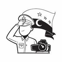Turkish soldier saluting with glossy flag background for 29 Ekim concept as Camera movement Zoom into the soldiers salute with a glossy Turkish flag waving in the background Scene pure Set 2 vector