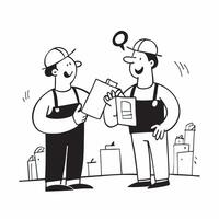 Two Builders with Tools and Blueprints concept as Two builders holding tools and blueprints set against a clean background offering ample space for text or graphics symbolizing eff pure vector
