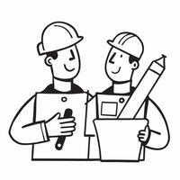 Two Builders with Tools and Blueprints concept as Two builders holding tools and blueprints set against a clean background offering ample space for text or graphics symbolizing eff pure Set 4 vector