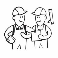 Two Builders with Tools and Blueprints concept as Two builders holding tools and blueprints set against a clean background offering ample space for text or graphics symbolizing eff pure Set 2 vector