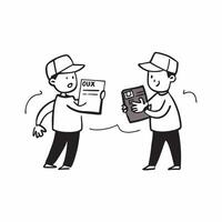 Two Couriers with Delivery Boxes and Clipboards concept as Two couriers holding delivery boxes and clipboards set against a clean background offering ample space for text or graphi pure Set 2 vector