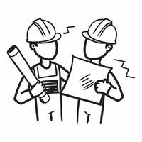 Two Construction Workers with Hammers and Blueprints concept as Two construction workers holding hammers and blueprints set against a clean background offering ample space for text pure Set 4 vector