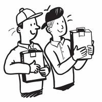 Two Couriers with Delivery Boxes and Clipboards concept as Two couriers holding delivery boxes and clipboards set against a clean background offering ample space for text or graphi pure Set 4 vector