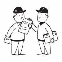 Two Couriers with Delivery Boxes and Clipboards concept as Two couriers holding delivery boxes and clipboards set against a clean background offering ample space for text or graphi pure Set 3 vector
