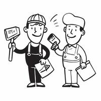 Two Decorators with Paint Rollers and Color Swatches concept as Two decorators holding paint rollers and color swatches set against a clean background offering ample space for text pure Set 4 vector