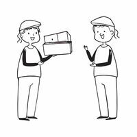 Two Delivery Workers with Boxes and Smiles concept as Two delivery workers holding boxes and smiling set against a clean background offering ample space for text or graphics symbol pure Set 3 vector