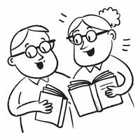 Two Librarians with Books and Reading Glasses concept as Two librarians holding books and wearing reading glasses set against a clean background offering ample space for text or gr pure Set 4 vector