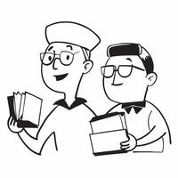 Two Librarians with Books and Reading Glasses concept as Two librarians holding books and wearing reading glasses set against a clean background offering ample space for text or gr pure vector