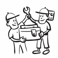 Two Mechanics with Wrenches and Toolboxes concept as Two mechanics holding wrenches and toolboxes set against a clean background offering ample space for text or graphics symbolizi pure Set 4 vector
