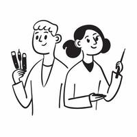 Two Makeup Artists with Kits and Mirrors concept as Two makeup artists holding kits and mirrors set against a clean background offering ample space for text or graphics symbolizing pure Set 2 vector
