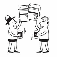 Two Painters with Ladders and Paint Cans concept as Two painters holding ladders and paint cans set against a clean background offering ample space for text or graphics symbolizing pure vector