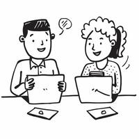 Two Office Assistants with Coffee Cups and Laptops concept as Two office assistants holding coffee cups and using laptops set against a clean background offering ample space for te pure Set 4 vector