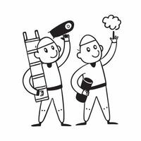 Two Painters with Ladders and Paint Cans concept as Two painters holding ladders and paint cans set against a clean background offering ample space for text or graphics symbolizing pure Set 2 vector