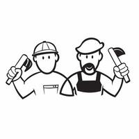 Two Plumbers with Tool Kits and Pipes concept as Two plumbers holding tool kits and pipes set against a clean background offering ample space for text or graphics symbolizing effic pure Set 2 vector