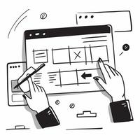 UX designer prototyping on a glossy interface in a flexible workspace concept as Camera movement Pan across the screen showing interactive prototypes and user flows Scene A creati pure Set 2 vector