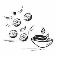 of diyas and coins with Dhanteras text isolated on white background concept as Camera movement Pan across the diyas and coins Scene Isolated white background with ample cop pure Set 2 vector