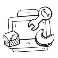of isolated laptop and wrench with the word Support concept as A illustration showing a laptop and a wrench with the word Support prominently displayed Isolated on a pure vector