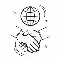of isolated handshake and globe with the word Partnership concept as A design showing a handshake and a globe with the word Partnership prominently displayed The ele pure vector