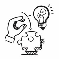 of isolated puzzle piece and light bulb with the word Innovation concept as A clean design featuring a puzzle piece and a light bulb with the word Innovation prominen pure Set 2 vector