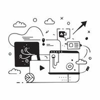 Vibrant abstract digital art of a figure in a flexible workspace with cloud based tools concept as Camera movement Pan across the abstract elements representing cloud connectivity pure Set 2 vector
