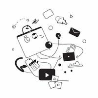 Vibrant abstract digital art of a person in a flexible workspace using cloud based tools concept as Camera movement Pan across the abstract elements that symbolize cloud connectivi pure vector