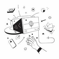 Vibrant abstract digital art of a person in a flexible workspace using cloud based tools concept as Camera movement Pan across the abstract elements that symbolize cloud connectivi pure Set 4 vector