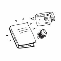 Camera with Notepad concept as A compact camera paired with a notepad representing the tools used in virtual meetings isolated on a white background to highlight each c pure vector
