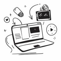 Virtual Meeting on Laptop with Abstract Screen concept as A laptop showing a virtual meeting with a glossy abstract screen highlighting remote work communication and technology Ca pure Set 2 vector