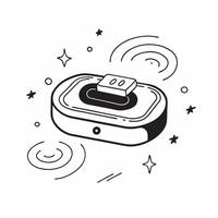Wireless charging pad with a holographic battery level indicator concept as A wireless charging pad sits on a white surface with a holographic battery level indicator hovering abov vector