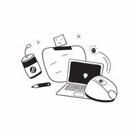 Wireless Mouse and Laptop with Digital Nomad Tools text isolated on white background concept as Camera movement Focus on the wireless mouse and laptop emphasizing tools for digital pure Set 2 vector