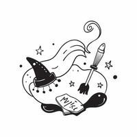 Witchs Broom and Cat with Mystic Text concept as An isolated featuring a witchs broom with a black cat sitting beside it and the word Mystic in a mysterious font The elemen vector