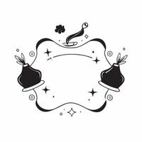 Witch Hat and Cauldron Border with Magic Text concept as A mystical border frame featuring witch hats and cauldrons at the corners with the word Magic in a swirling enchanted font vector